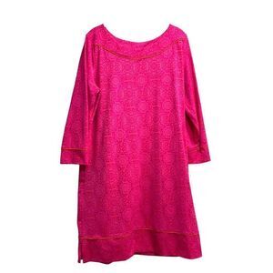 LandsEnd hot pink dress Size‎ L printed slinky sport fabric